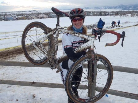 emily zinn and her custom zinn magnesium cyclocross bike