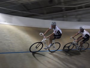 Steve Stewart racing his new Zinn superlight track bike. 